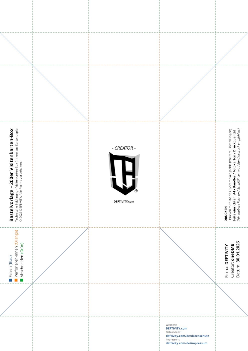 Technische Zeichnung – 200 Visitenkarten-Box (Innen) 90 x 60 mm