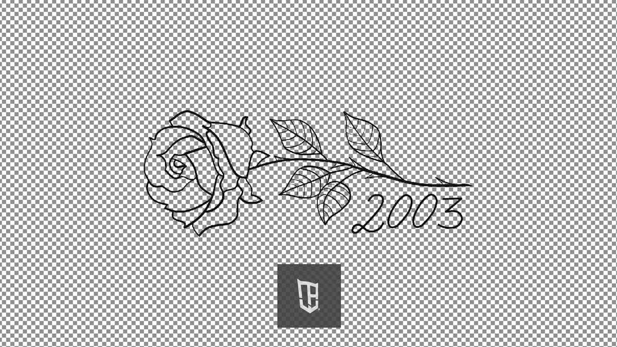 Tattoo-Entwurf einer Rose mit der Zahl 2003 basierend auf einer Skizze