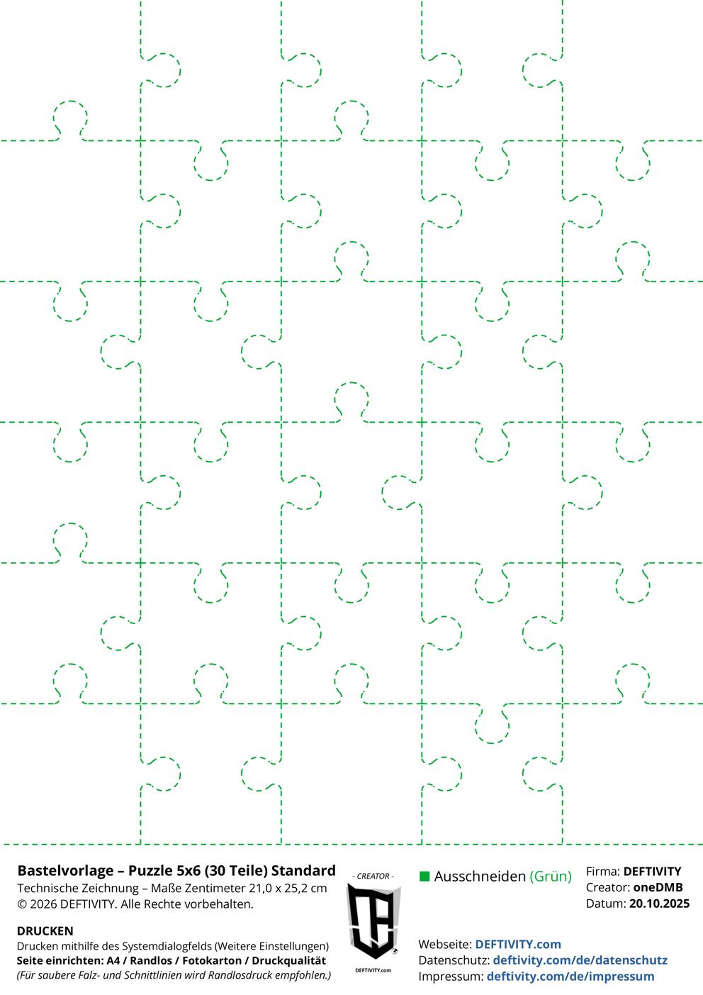 Technische Zeichnung – Puzzle 5x6 (30 Teile) Standard