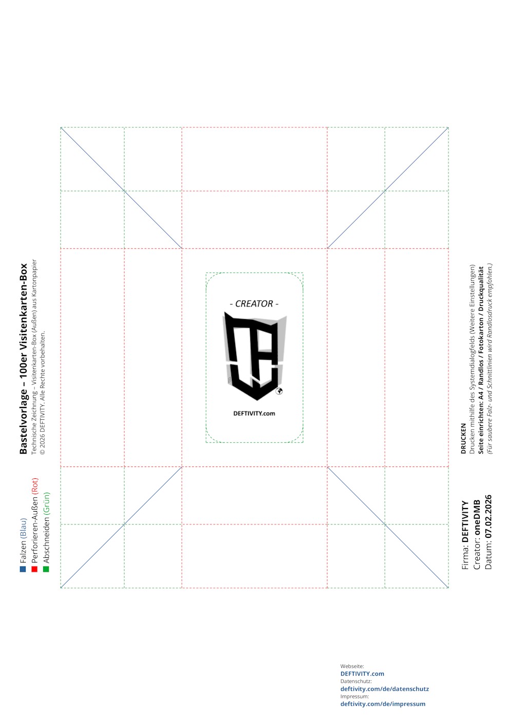 Technische Zeichnung – A5 Handzettel-Karton90x60 mm Visitenkarten-Box (Außen) 100