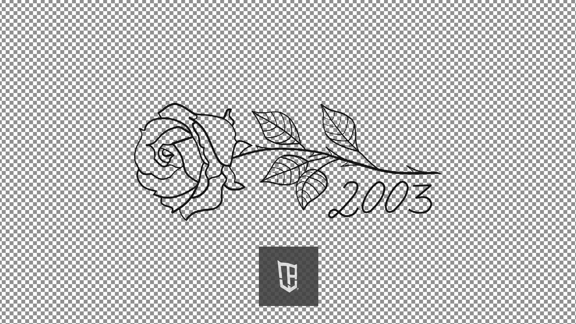 Tattoo-Entwurf einer Rose mit der Zahl 2003 basierend auf einer Skizze