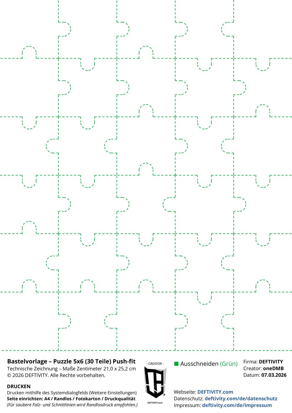 Technische Zeichnung – Puzzle 5x6 (30 Teile) Push-fit