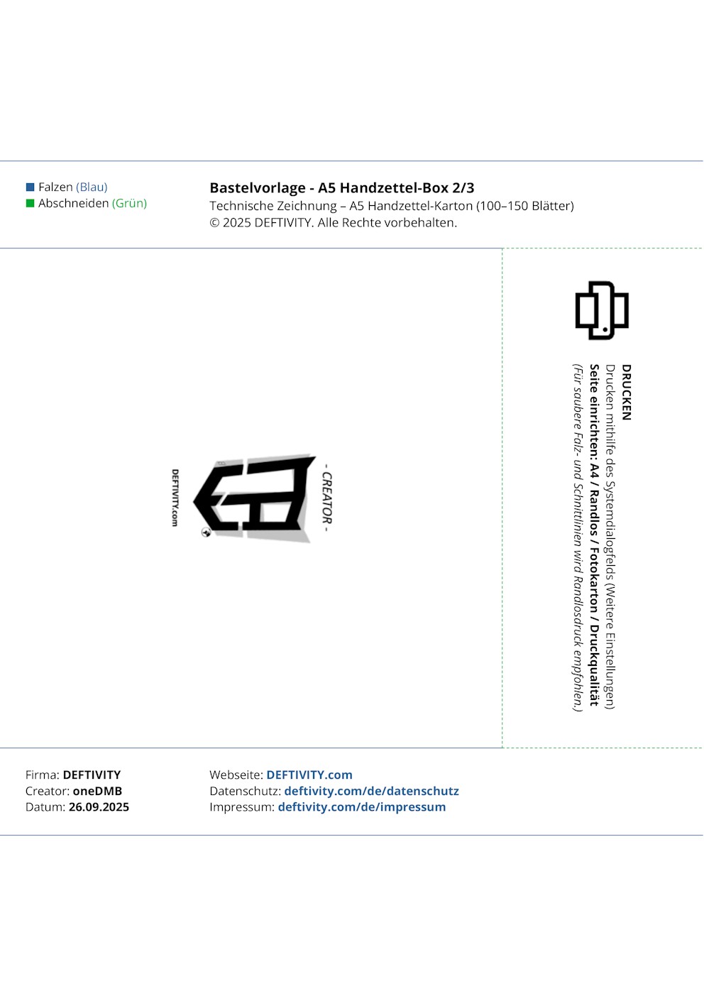 Technische Zeichnung – A5 Handzettel-KartonA5 Handzettel-Box (Außenseite) 2/3