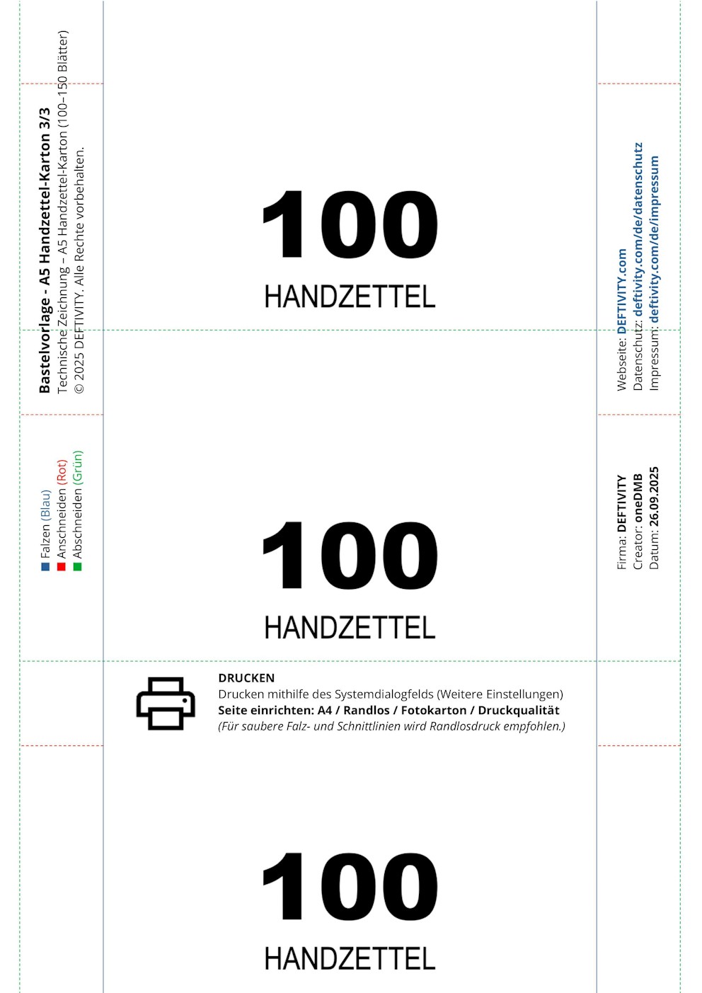 Technische Zeichnung – A5 Handzettel-Karton (Klappe) 3/3