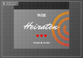 Hochzeitskarte Vorderansicht Wir Heiraten mit drei roten Herzen