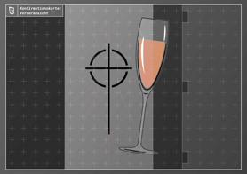 Konfirmationskarte Vorderansicht mit modernem Kreuz und Sektglas